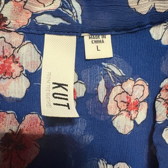 KUT FROM THE KLOTH Floral Button Down Blouse with Mandarin Collar in Blue Size L - Picture 8 of 11